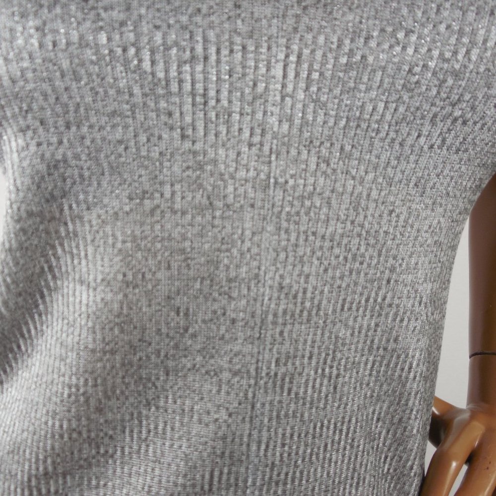 INC Top M NWT Silver X-Neck Shirt Stretch Short Sleeves Party Club Blouse - Picture 4 of 7